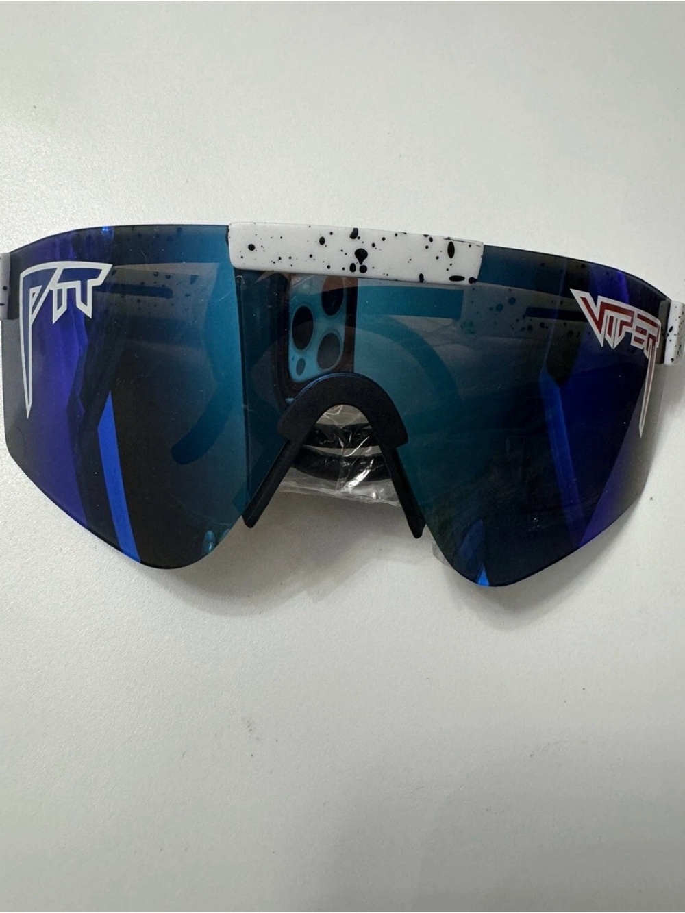 Pit Viper Blue Mirrored Shield Goggles with White Speckled Brow